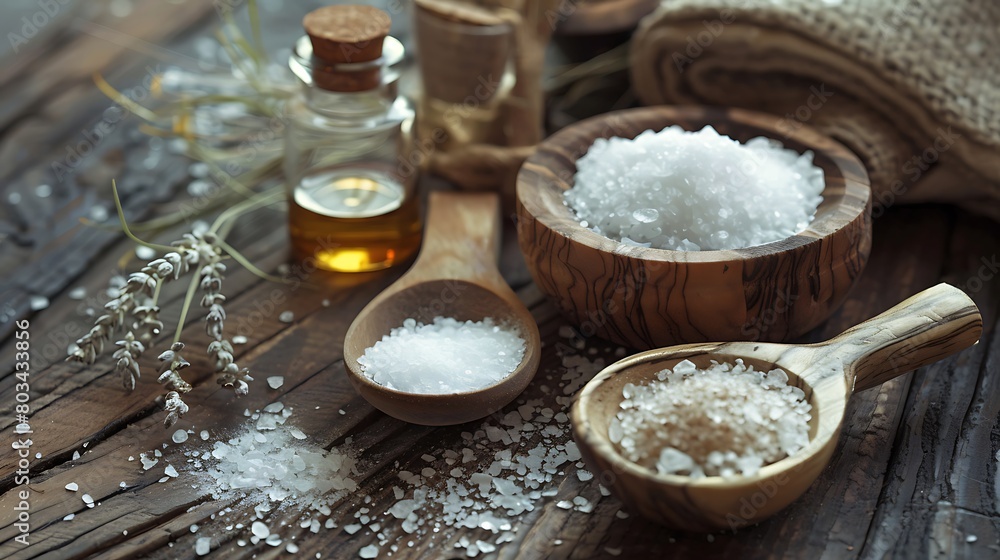 Cosmetic ingredients with old rustic wooden spoon and bowl Cosmetic ingredients with old rustic wooden spoon and bowl