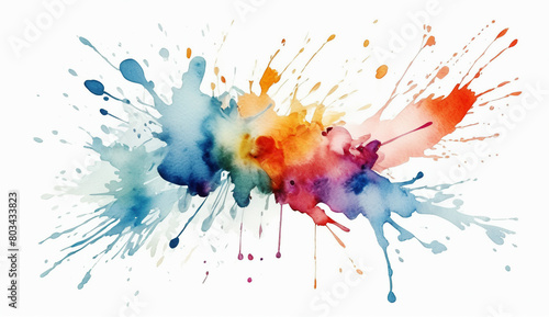 illustrazione di chiazze e schizzi di colori ad acqua su carta ruvida photo