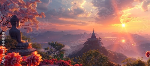 Radiant Sunset Illuminates Hilltop Temple Wat Phra That Phu Khao in Nan Province photo