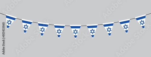 Israeli Independence Day, Yom Haatzmaut, bunting garland, string of triangular flags for outdoor party, Israel, pennant banner, retro style vector illustration photo