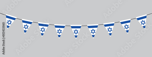 Israeli Independence Day, Yom Haatzmaut, bunting garland, string of triangular flags for outdoor party, Israel, pennant banner, retro style vector illustration