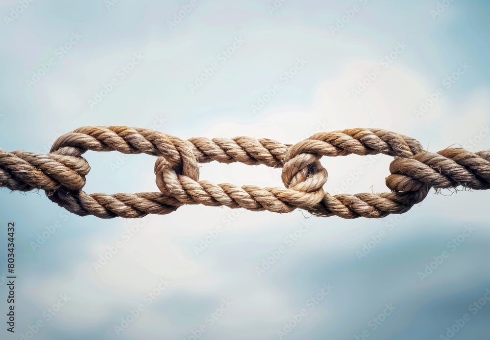 Dependence and reliance on a trusted partner symbolized by two ropes tied as an unbreakable chain, embodying strength and support in the trust concept Dependence and reliance on a trusted partner symbolized by two ropes tied as an unbreakable chain, embodying strength and support in the trust concept
