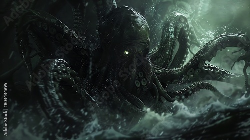 Cthulhu sea monster lurks in dark depths