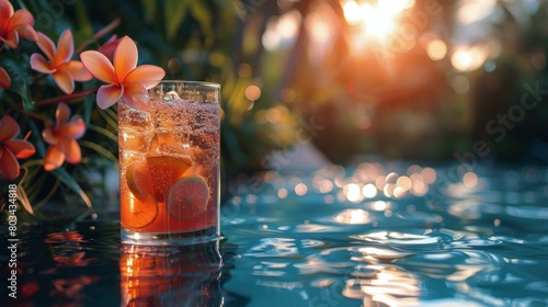 Glass of Orange Juice on Swimming Pool