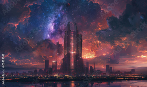 Starry Night Over Urban Skyline   generate AI