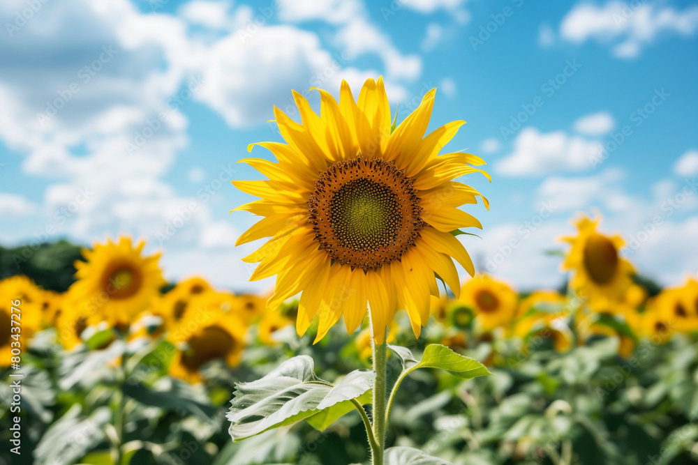 A field of sunflowers stretches towards the horizon, their tall stalks and bright yellow petals creating a stunning display of natural beauty. A field of sunflowers stretches towards the horizon, their tall stalks and bright yellow petals creating a stunning display of natural beauty.