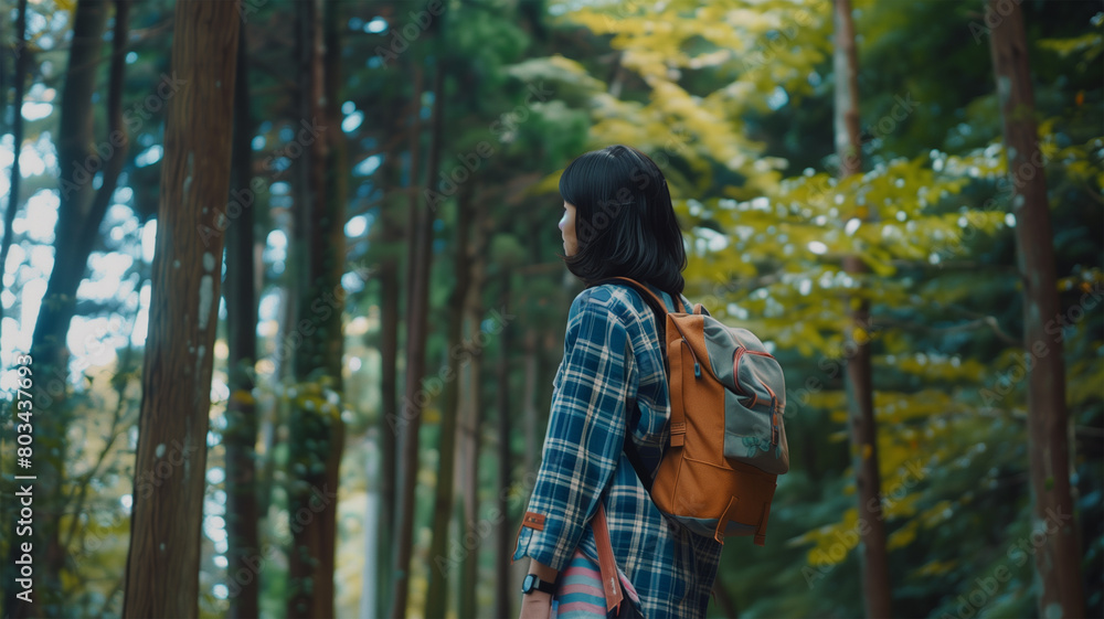 登山をする女性 登山をする女性