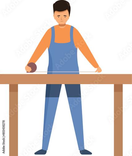 Carpenter make final measurement icon cartoon vector. Furniture fixing. Home service