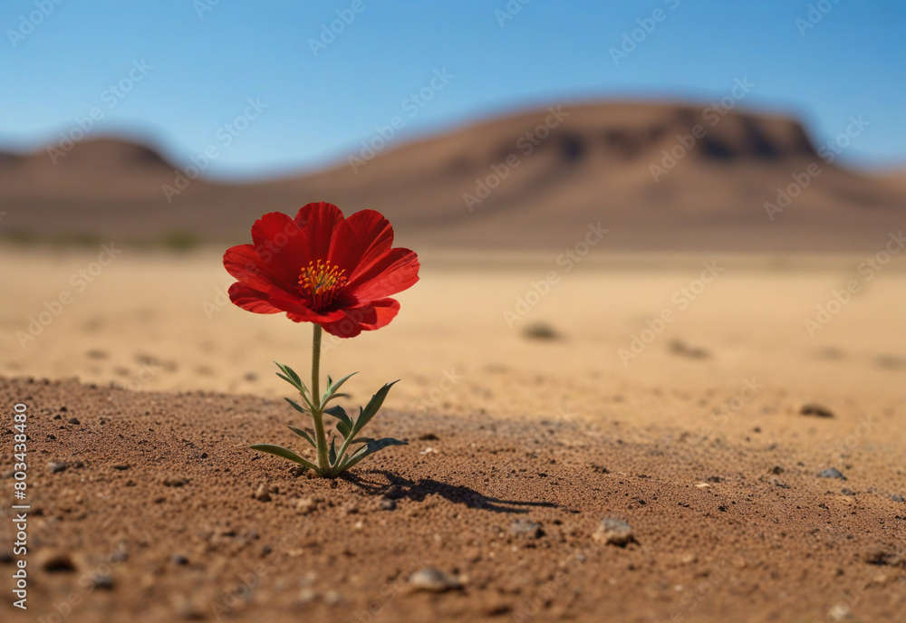 a lone beautiful red flower growing in the middle of desert a lone beautiful red flower growing in the middle of desert
