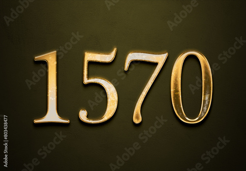 Old gold effect of 1570 number with 3D glossy style Mockup.	