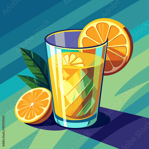 Vector illustration of a glass of lemonade on a colorful background