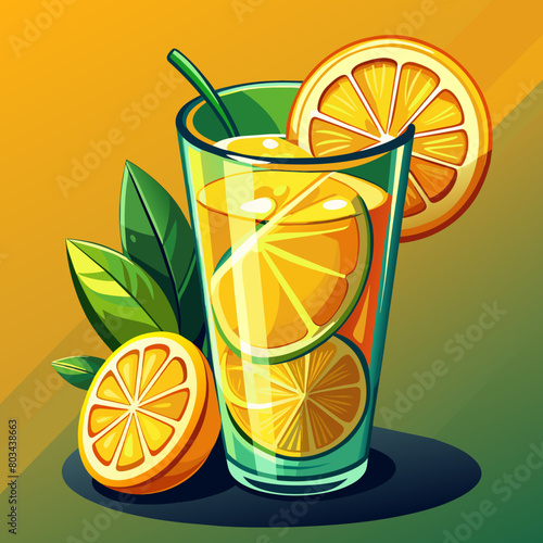 Vector illustration of a glass of lemonade on a colorful background