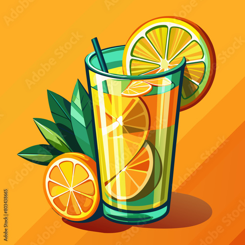 Vector illustration of a glass of lemonade on a colorful background