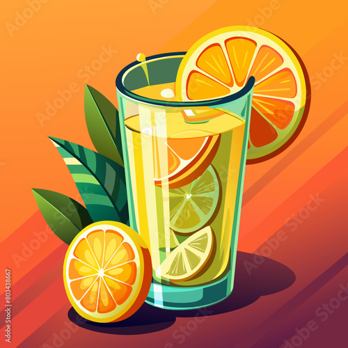 Vector illustration of a glass of lemonade on a colorful background