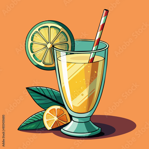 Vector illustration of a glass of lemonade on a colorful background