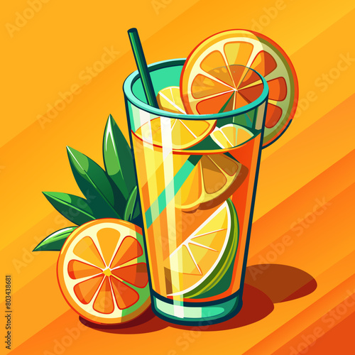 Vector illustration of a glass of lemonade on a colorful background