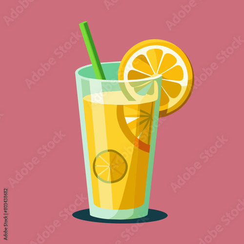 Vector illustration of a glass of lemonade on a colorful background