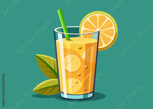 Vector illustration of a glass of lemonade on a colorful background