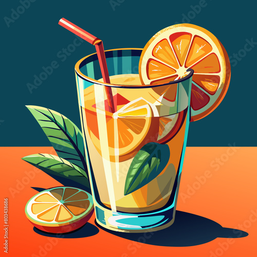 Vector illustration of a glass of lemonade on a colorful background