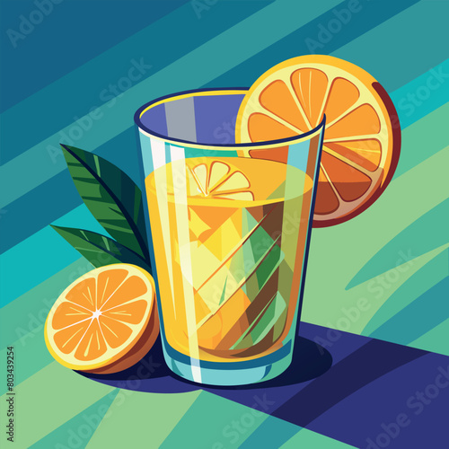 Vector illustration of a glass of lemonade on a colorful background