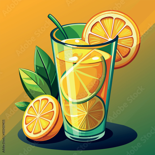Vector illustration of a glass of lemonade on a colorful background