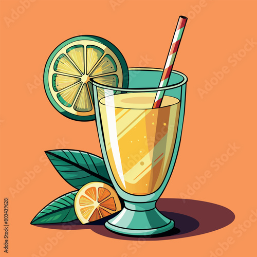 Vector illustration of a glass of lemonade on a colorful background