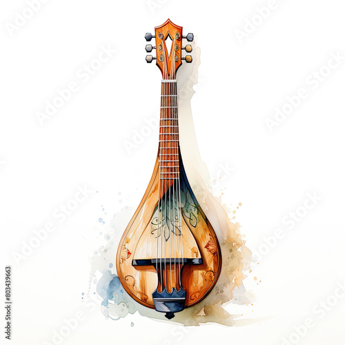 Watercolor Balalaika Illustration, Generative Ai