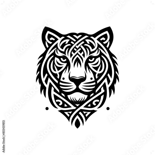 Tiger silhouette in animal celtic knot, irish, nordic illustration