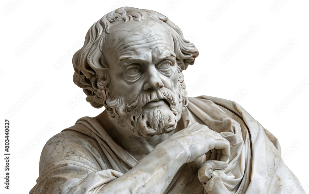 A marble statue of philosopher on white background,png