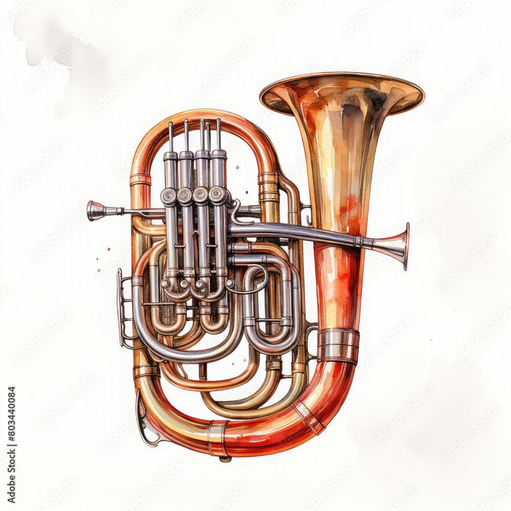 Fototapeta premium Watercolor Tuba Illustration, Generative Ai