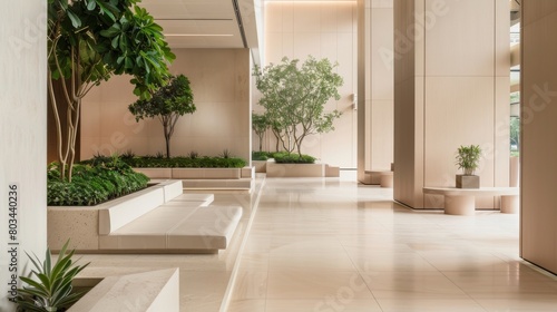 Sleek Contemporary Lobby with Neutral Color Scheme © ArquitecAi