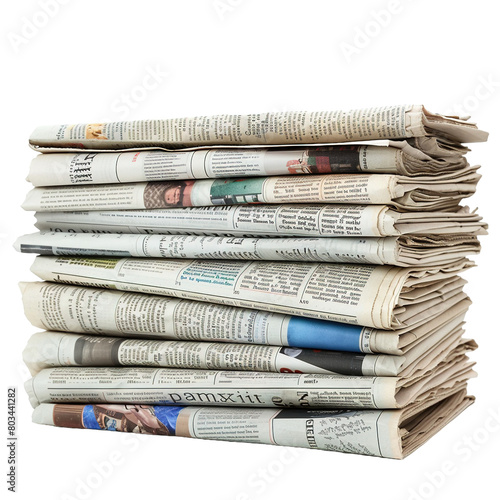 a stack of newspapers lies on white background,png