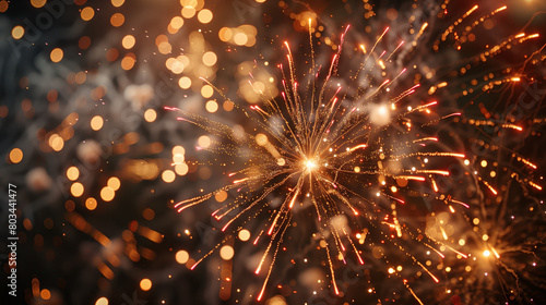 A dazzling fireworks display lighting up the night sky with bursts of color and sparkle. Spectators gaze up in amazement.