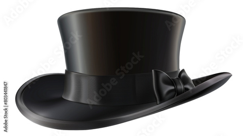 A classic black top hat with a satin ribbon on a transparent background. PNG format, This PNG file, with an isolated cutout object on a transparent background. 
