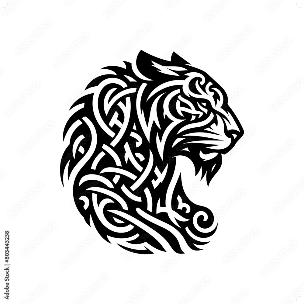 Tiger silhouette in animal celtic knot, irish, nordic illustration