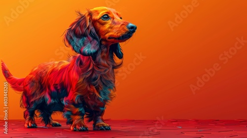 Vibrant digital artwork of a long-haired dachshund photo