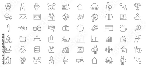 Business people line icons set collection. Teamwork, human resources, meeting, partnership, success, resume, co-workers, cooperation icons. Outline icon collection. Thin outline icons pack