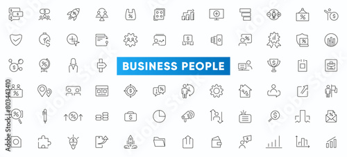 Business people line icons set collection. Teamwork, human resources, meeting, partnership, success, resume, co-workers, cooperation icons. Outline icon collection. Thin outline icons pack