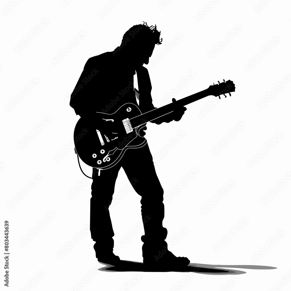 silhouette of a guitarist on a white background. Generative AI silhouette of a guitarist on a white background. Generative AI