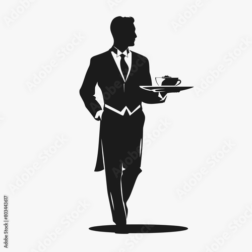 silhouette of a waiter on a white background. Generative AI