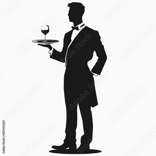 silhouette of a waiter on a white background. Generative AI