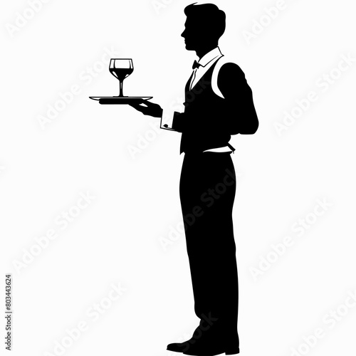 silhouette of a waiter on a white background. Generative AI