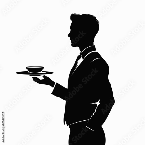 silhouette of a waiter on a white background. Generative AI