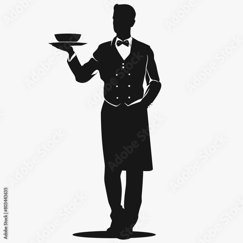 silhouette of a waiter on a white background. Generative AI