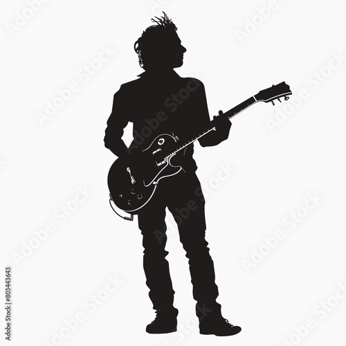 silhouette of a guitarist on a white background. Generative AI