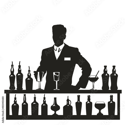 silhouette of a bartender on a white background. Generative AI