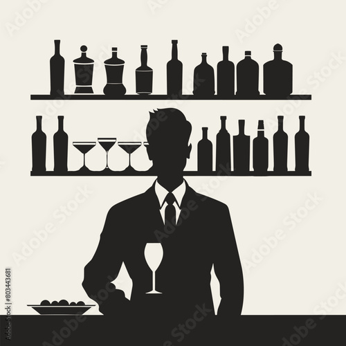 silhouette of a bartender on a white background. Generative AI