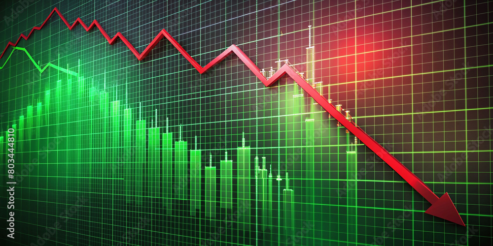 abstract background stock exchange bankrupt, loss chart and bad news, red and green tones