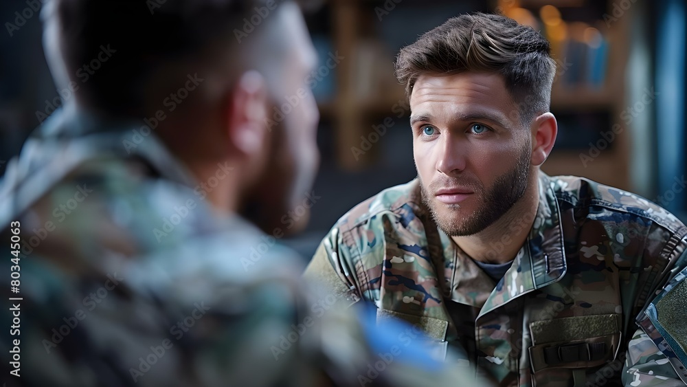Healing PTSD: Soldier's Therapy Session with Psychologist. Concept PTSD Treatment, Therapy for Soldiers, Mental Health Recovery, Healing Trauma, Counseling Sessions