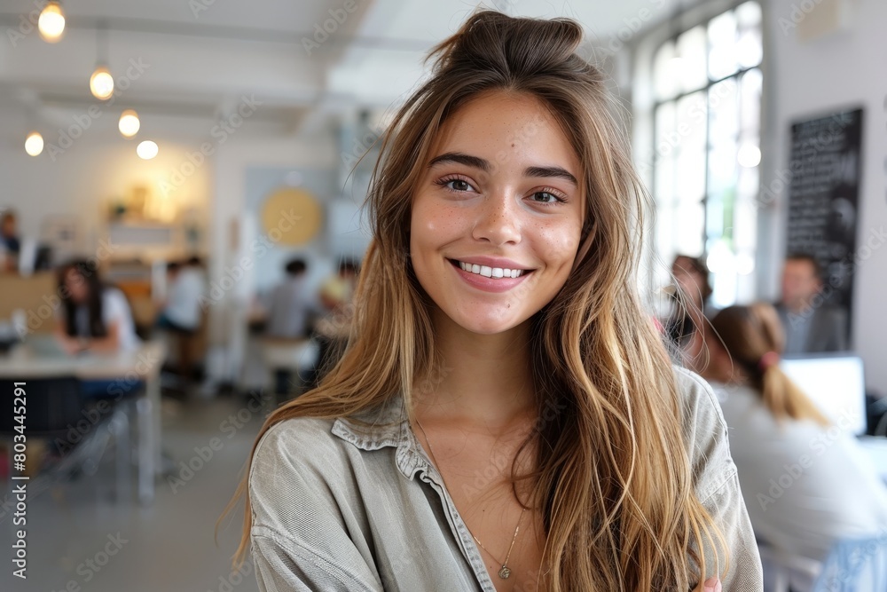 Happy Business Owner Woman Smiling in Room Happy Business Owner Woman Smiling in Room